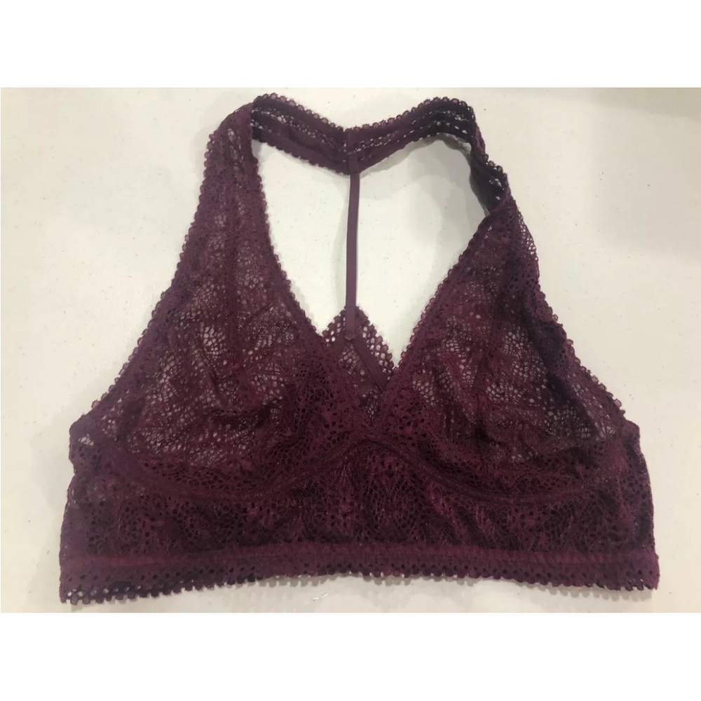 Victoria’s Secret Halter￼ Bralette Deep Violet Lace Wirefree Size Large